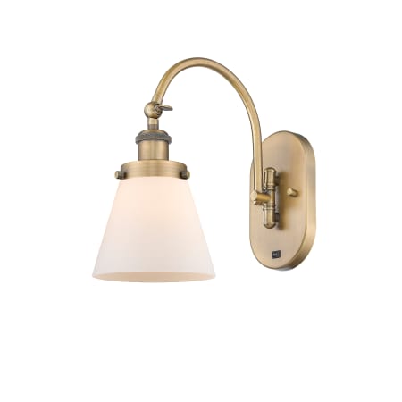 A large image of the Innovations Lighting 918-1W-13-6 Cone Sconce Brushed Brass / Matte White