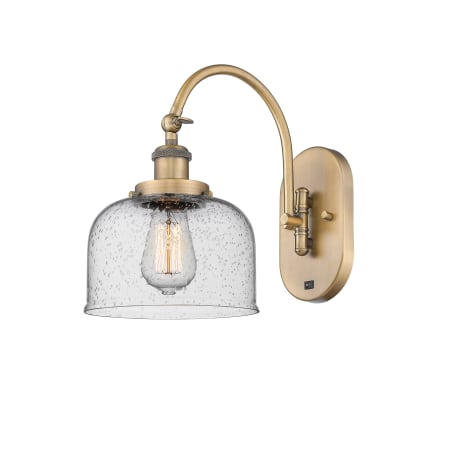 A large image of the Innovations Lighting 918-1W-13-8 Bell Sconce Brushed Brass / Seedy