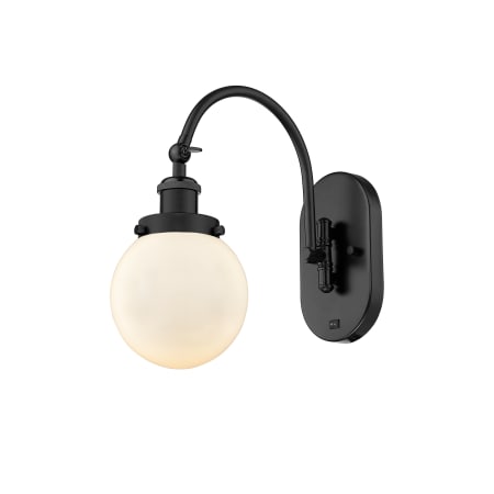 A large image of the Innovations Lighting 918-1W-13-6 Beacon Sconce Matte Black / Matte White