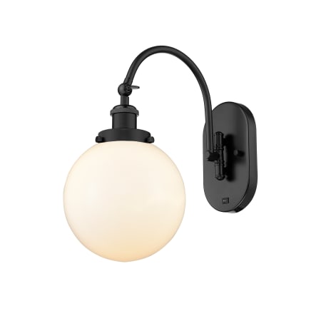 A large image of the Innovations Lighting 918-1W-15-8 Beacon Sconce Matte Black / Matte White