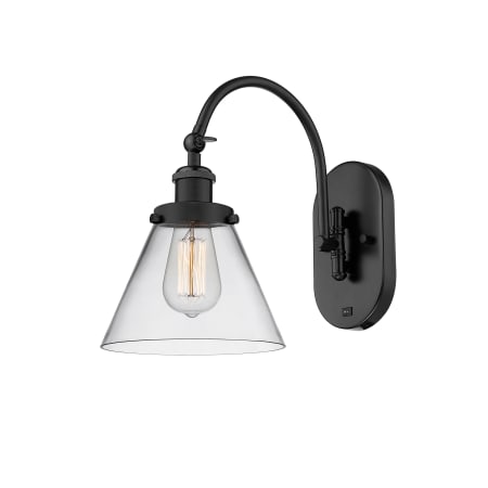 A large image of the Innovations Lighting 918-1W-13-8 Cone Sconce Matte Black / Clear