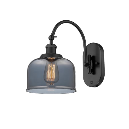 A large image of the Innovations Lighting 918-1W-13-8 Bell Sconce Matte Black / Plated Smoke