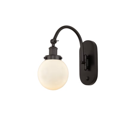 A large image of the Innovations Lighting 918-1W-13-6 Beacon Sconce Oil Rubbed Bronze / Matte White