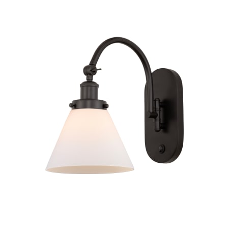 A large image of the Innovations Lighting 918-1W-13-8 Cone Sconce Oil Rubbed Bronze / Matte White