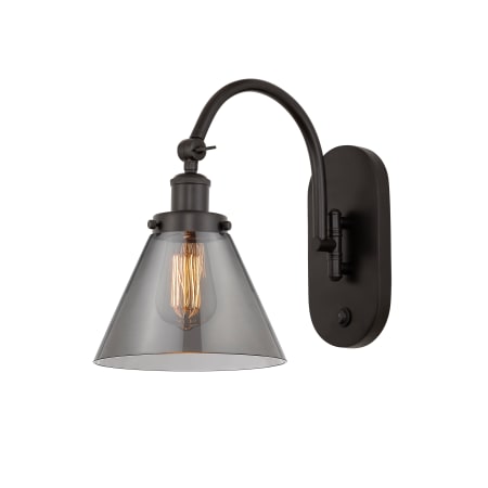 A large image of the Innovations Lighting 918-1W-13-8 Cone Sconce Oil Rubbed Bronze / Plated Smoke