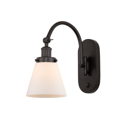 A large image of the Innovations Lighting 918-1W-13-6 Cone Sconce Oil Rubbed Bronze / Matte White