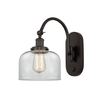 A large image of the Innovations Lighting 918-1W-13-8 Bell Sconce Oil Rubbed Bronze / Clear