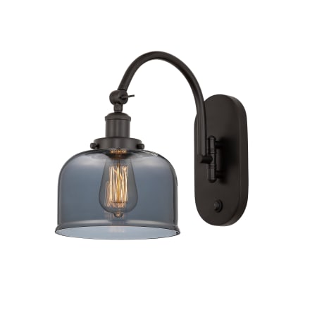 A large image of the Innovations Lighting 918-1W-13-8 Bell Sconce Oil Rubbed Bronze / Plated Smoke