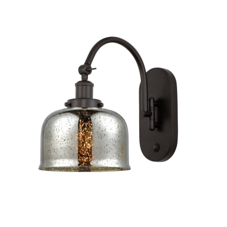 A large image of the Innovations Lighting 918-1W-13-8 Bell Sconce Oil Rubbed Bronze / Silver Plated Mercury