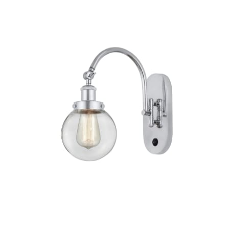 A large image of the Innovations Lighting 918-1W-13-6 Beacon Sconce Polished Chrome / Clear