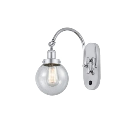 A large image of the Innovations Lighting 918-1W-13-6 Beacon Sconce Polished Chrome / Seedy