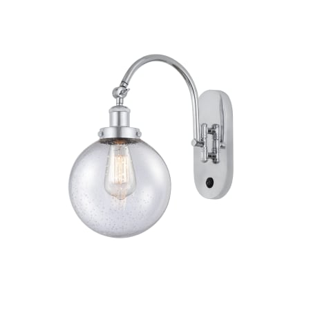 A large image of the Innovations Lighting 918-1W-15-8 Beacon Sconce Polished Chrome / Seedy