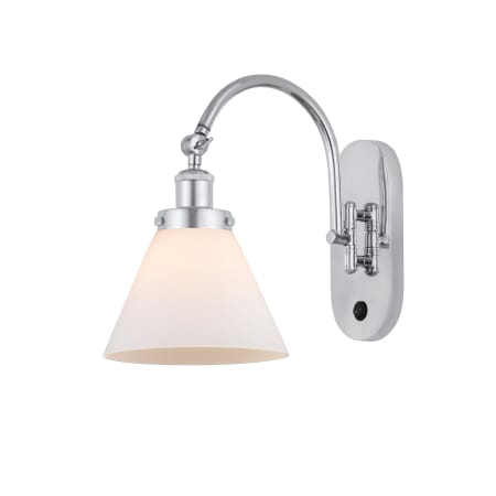 A large image of the Innovations Lighting 918-1W-13-8 Cone Sconce Polished Chrome / Matte White