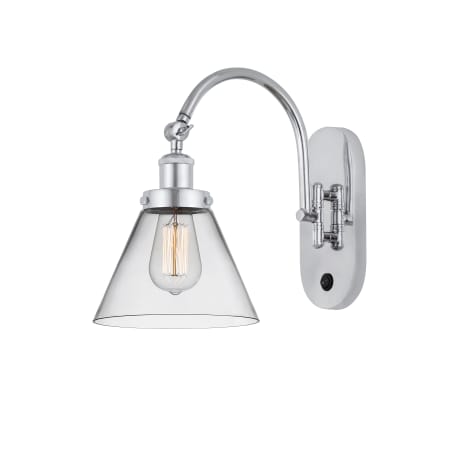A large image of the Innovations Lighting 918-1W-13-8 Cone Sconce Polished Chrome / Clear