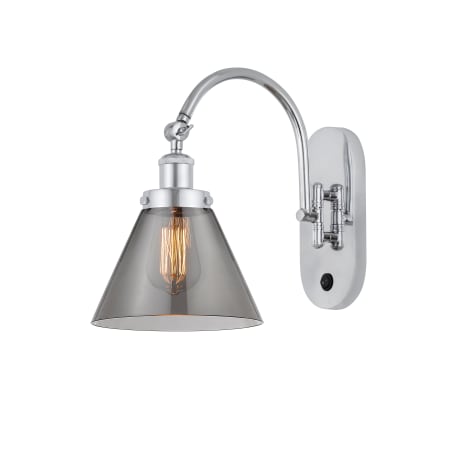 A large image of the Innovations Lighting 918-1W-13-8 Cone Sconce Polished Chrome / Plated Smoke
