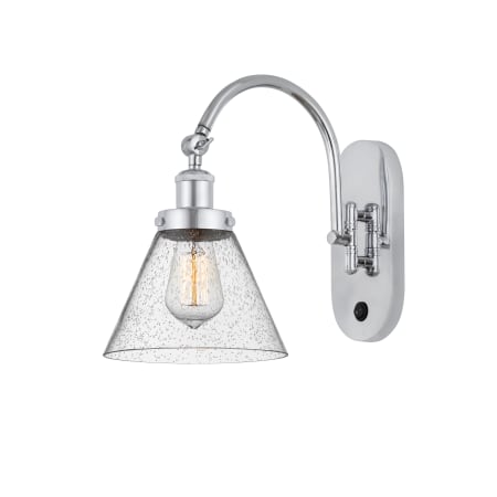 A large image of the Innovations Lighting 918-1W-13-8 Cone Sconce Polished Chrome / Seedy