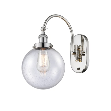 A large image of the Innovations Lighting 918-1W-15-8 Beacon Sconce Polished Nickel / Seedy