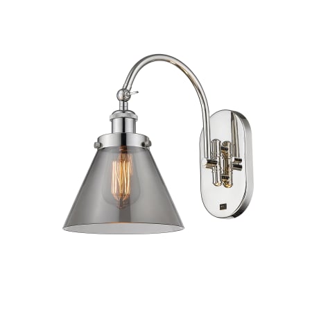 A large image of the Innovations Lighting 918-1W-13-8 Cone Sconce Polished Nickel / Plated Smoke