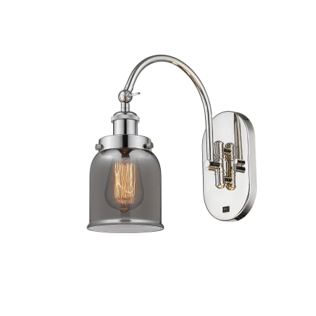 A large image of the Innovations Lighting 918-1W-13-5 Bell Sconce Polished Nickel / Plated Smoke