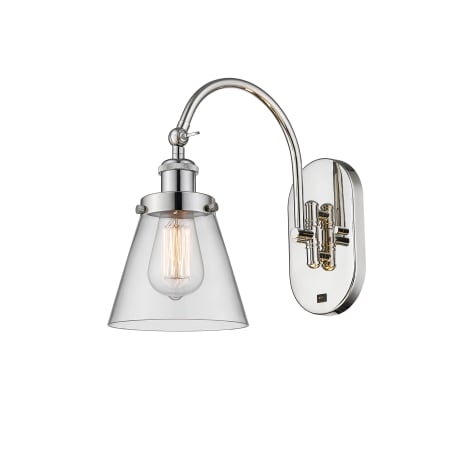 A large image of the Innovations Lighting 918-1W-13-6 Cone Sconce Polished Nickel / Clear
