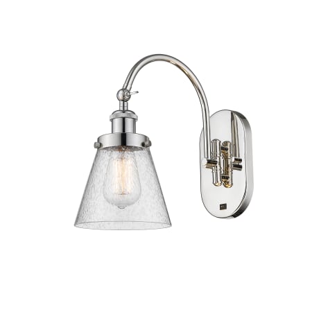 A large image of the Innovations Lighting 918-1W-13-7 Cone Sconce Polished Nickel / Seedy