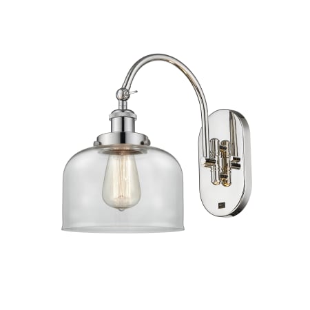 A large image of the Innovations Lighting 918-1W-13-8 Bell Sconce Polished Nickel / Clear
