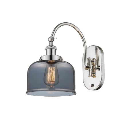 A large image of the Innovations Lighting 918-1W-13-8 Bell Sconce Polished Nickel / Plated Smoke
