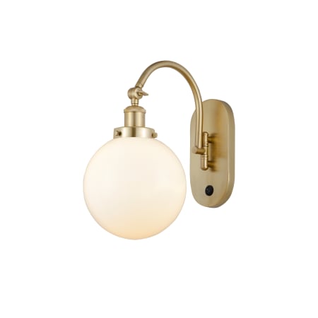 A large image of the Innovations Lighting 918-1W-15-8 Beacon Sconce Satin Gold / Matte White
