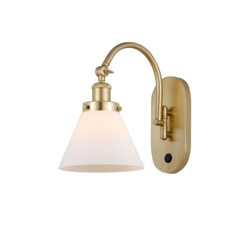 A large image of the Innovations Lighting 918-1W-13-8 Cone Sconce Satin Gold / Matte White