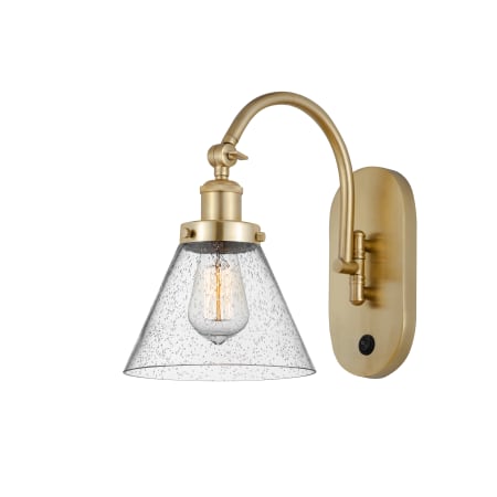 A large image of the Innovations Lighting 918-1W-13-8 Cone Sconce Satin Gold / Seedy