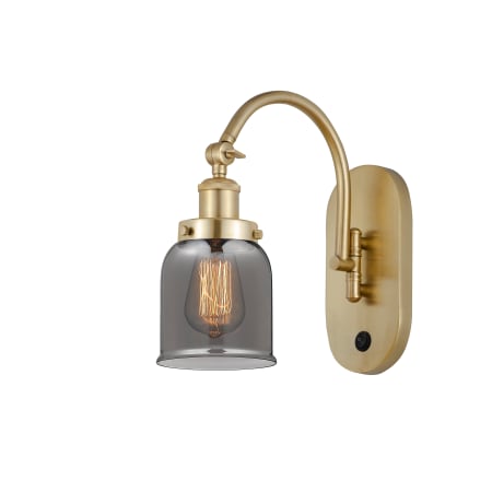 A large image of the Innovations Lighting 918-1W-13-5 Bell Sconce Satin Gold / Plated Smoke