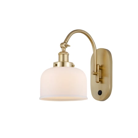 A large image of the Innovations Lighting 918-1W-13-8 Bell Sconce Satin Gold / Matte White