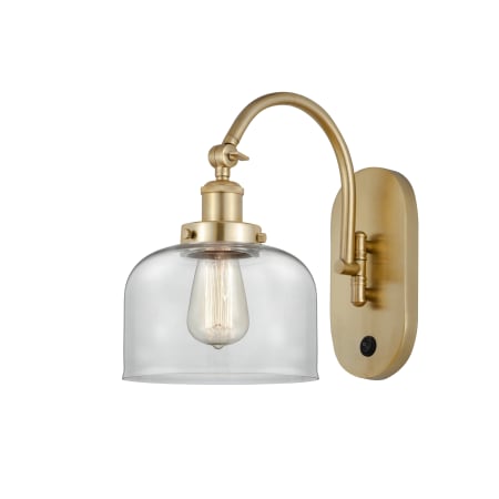 A large image of the Innovations Lighting 918-1W-13-8 Bell Sconce Satin Gold / Clear