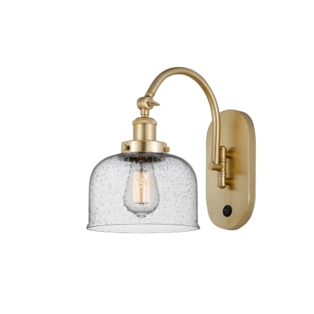 A large image of the Innovations Lighting 918-1W-13-8 Bell Sconce Satin Gold / Seedy
