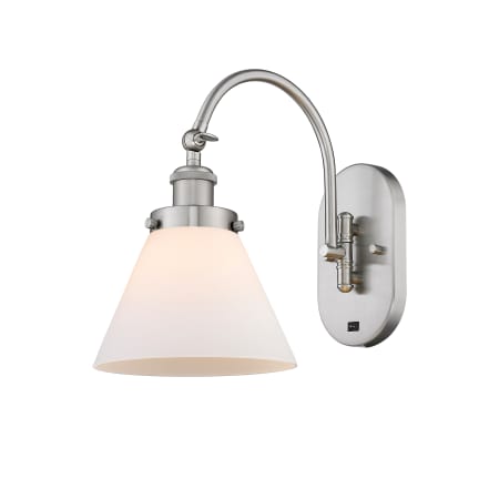 A large image of the Innovations Lighting 918-1W-13-8 Cone Sconce Brushed Satin Nickel / Matte White