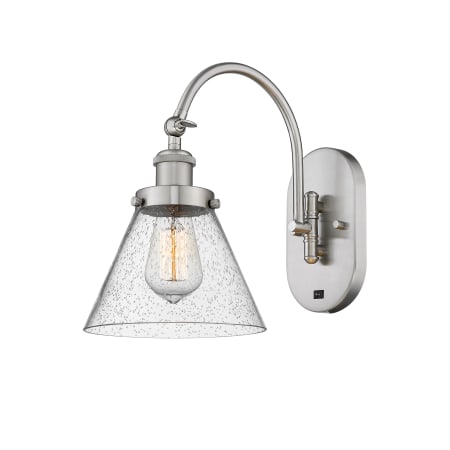 A large image of the Innovations Lighting 918-1W-13-8 Cone Sconce Brushed Satin Nickel / Seedy