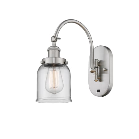 A large image of the Innovations Lighting 918-1W-13-5 Bell Sconce Brushed Satin Nickel / Clear