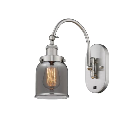 A large image of the Innovations Lighting 918-1W-13-5 Bell Sconce Brushed Satin Nickel / Plated Smoke