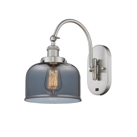 A large image of the Innovations Lighting 918-1W-13-8 Bell Sconce Brushed Satin Nickel / Plated Smoke