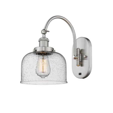 A large image of the Innovations Lighting 918-1W-13-8 Bell Sconce Brushed Satin Nickel / Seedy