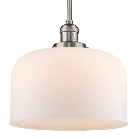 A large image of the Innovations Lighting 201S X-Large Bell Brushed Satin Nickel / Matte White Cased