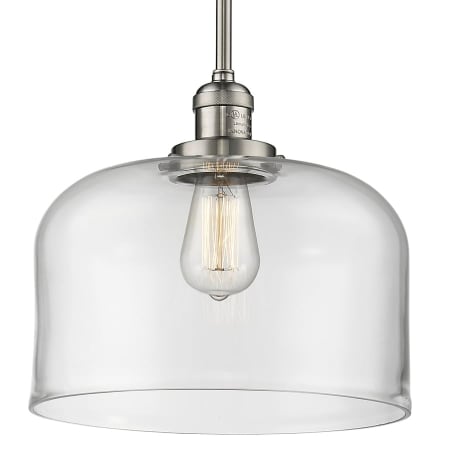 A large image of the Innovations Lighting 201S X-Large Bell Brushed Satin Nickel / Clear