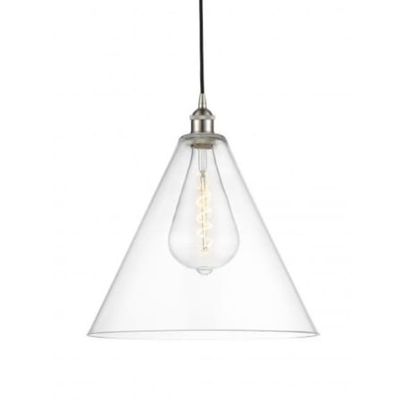 A large image of the Innovations Lighting 616-1P-18-16 Edison Cone Pendant Brushed Satin Nickel / Clear