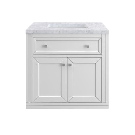 A large image of the James Martin Vanities 305-V30-3CAR-HW Glossy White / Brushed Nickel