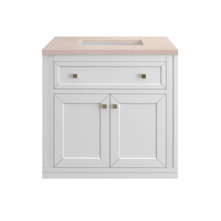 A large image of the James Martin Vanities 305-V30-3EMR-HW Glossy White / Champagne Brass