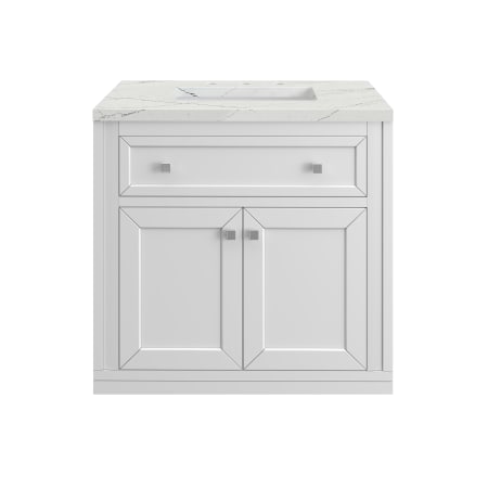 A large image of the James Martin Vanities 305-V30-3ENC-HW Glossy White / Brushed Nickel