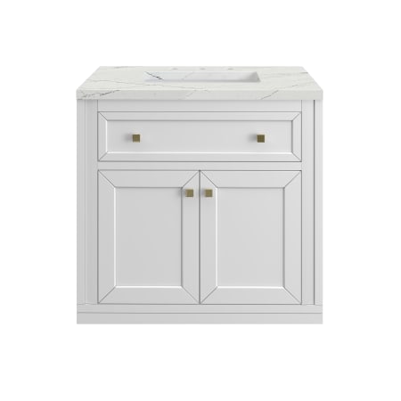 A large image of the James Martin Vanities 305-V30-3ENC-HW Glossy White / Champagne Brass