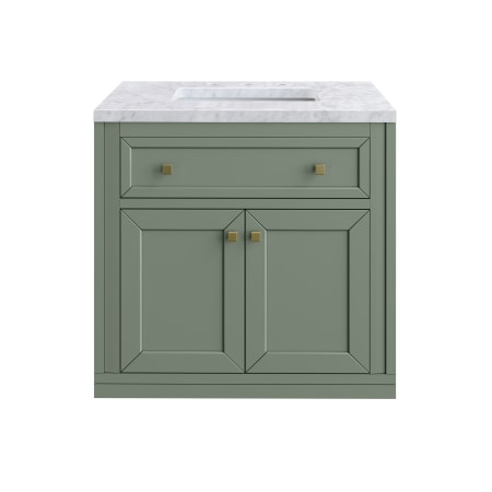A large image of the James Martin Vanities 305-V30-3CAR-HW Smokey Celadon / Champagne Brass