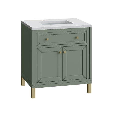 A large image of the James Martin Vanities 305-V30-3WZ-HW Smokey Celadon / Champagne Brass