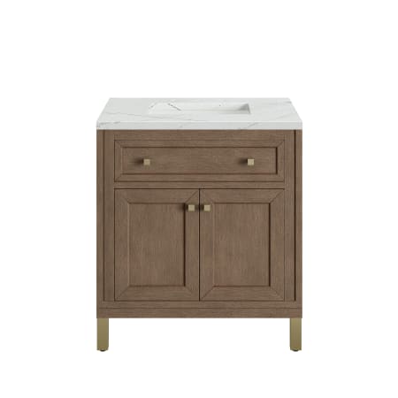 A large image of the James Martin Vanities 305-V30-3ENC-HW White Washed Walnut / Champagne Brass